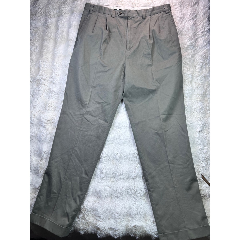 Lauren Ralph Lauren Mens Pleated Chino Pants Olive Green Cotton 38x34 Cuffed A35
